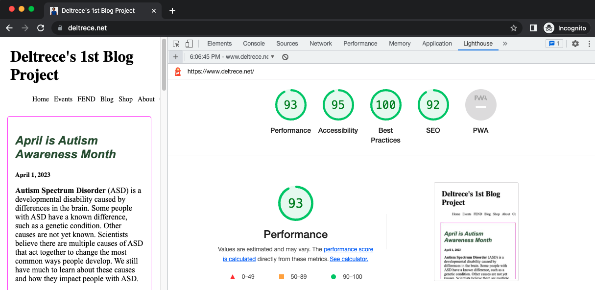 screen grab data of site performance